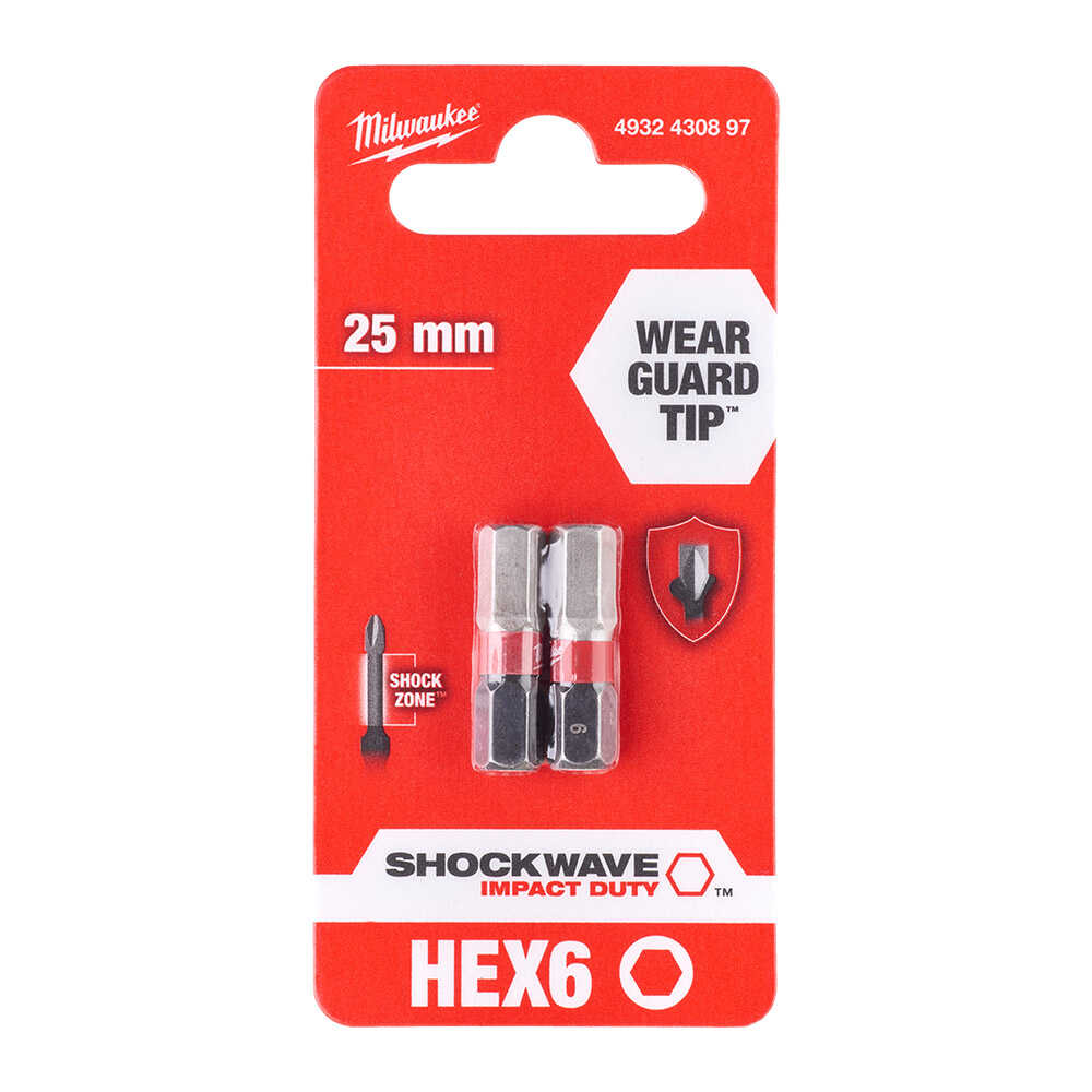 MILWAUKEE BITS UÇ HEX6,0mm 25mm 2LI PKT SHOCKWAVE IMPACT